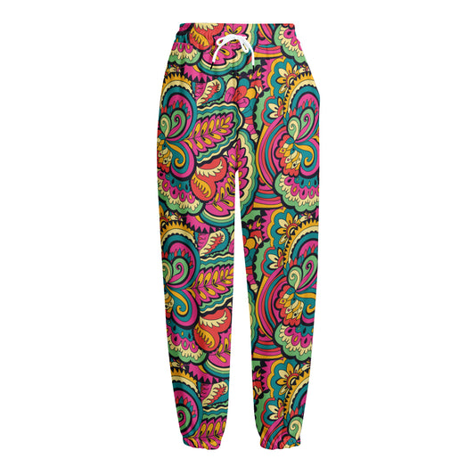 Retro Psychedelic Hippie Pattern Print Fleece Lined Knit Pants