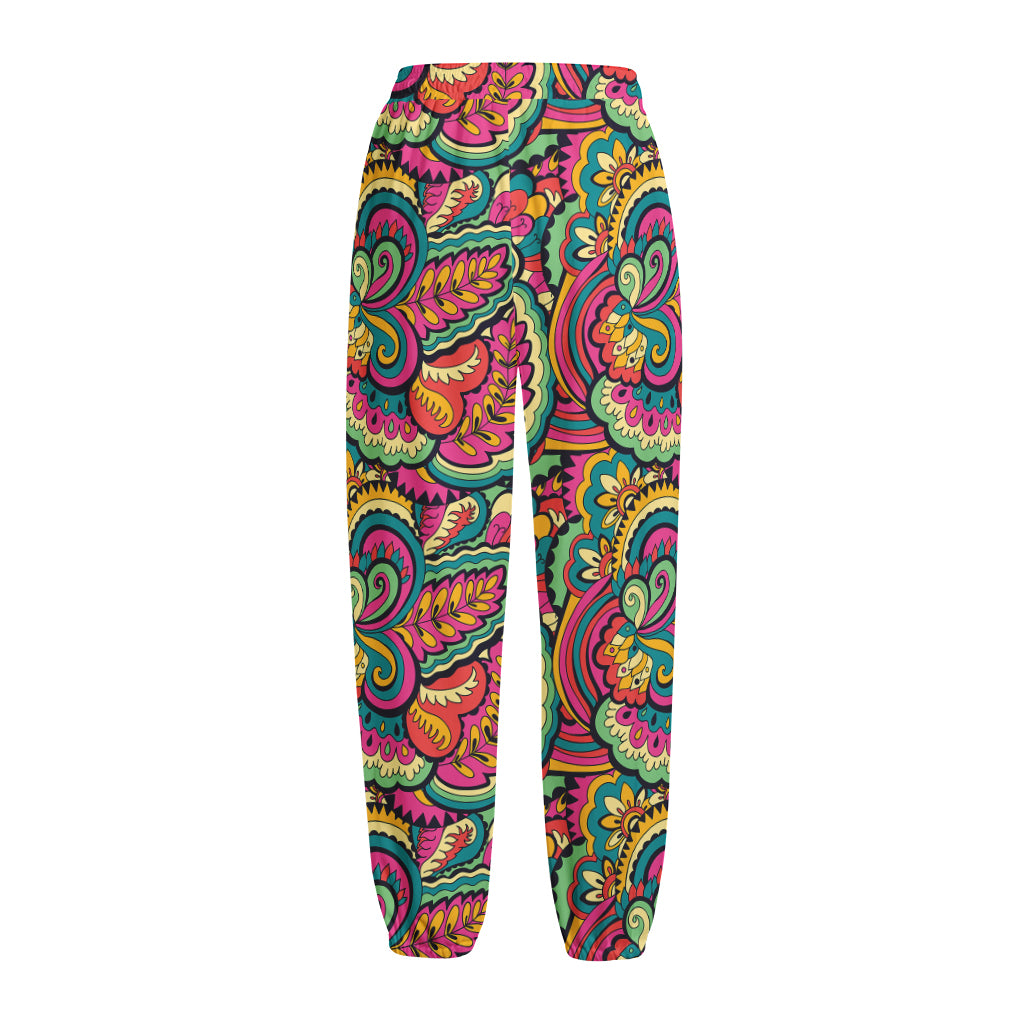 Retro Psychedelic Hippie Pattern Print Fleece Lined Knit Pants