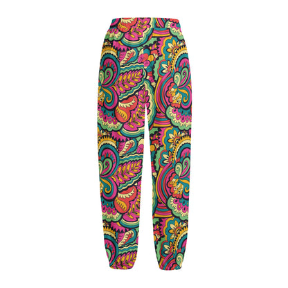 Retro Psychedelic Hippie Pattern Print Fleece Lined Knit Pants