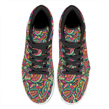 Retro Psychedelic Hippie Pattern Print High Top Leather Sneakers