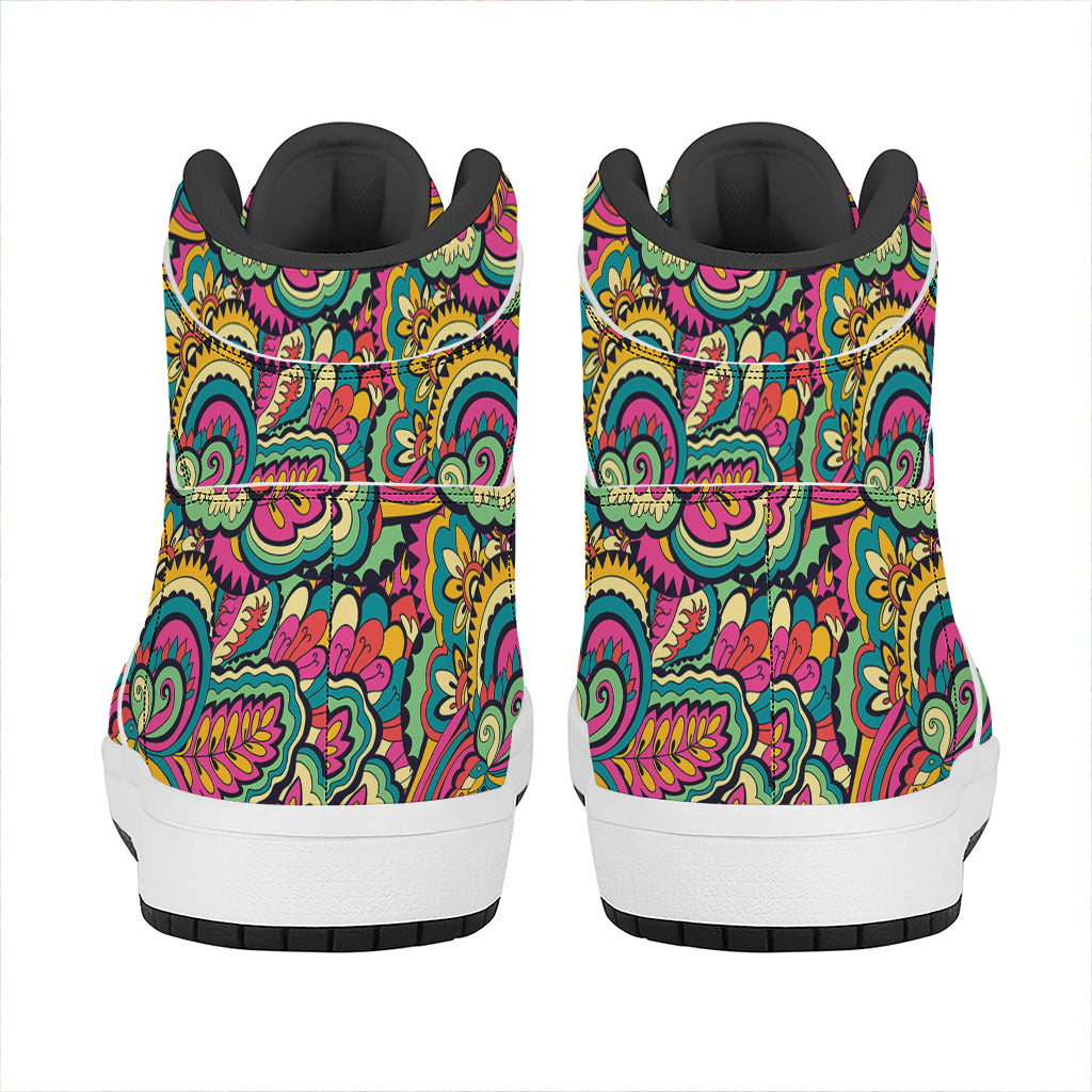 Retro Psychedelic Hippie Pattern Print High Top Leather Sneakers
