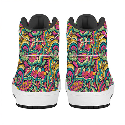Retro Psychedelic Hippie Pattern Print High Top Leather Sneakers