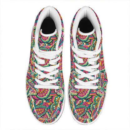 Retro Psychedelic Hippie Pattern Print High Top Leather Sneakers