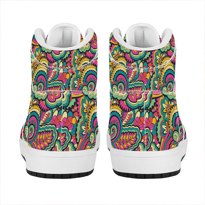 Retro Psychedelic Hippie Pattern Print High Top Leather Sneakers