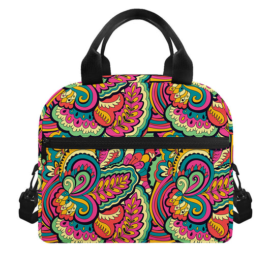 Retro Psychedelic Hippie Pattern Print Insulated Lunch Bag