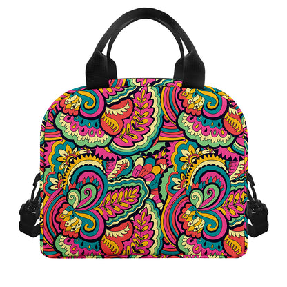 Retro Psychedelic Hippie Pattern Print Insulated Lunch Bag