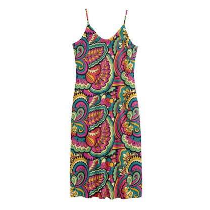 Retro Psychedelic Hippie Pattern Print Jersey Midi Cami Dress