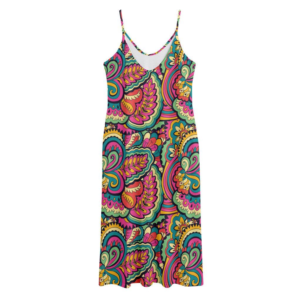 Retro Psychedelic Hippie Pattern Print Jersey Midi Cami Dress