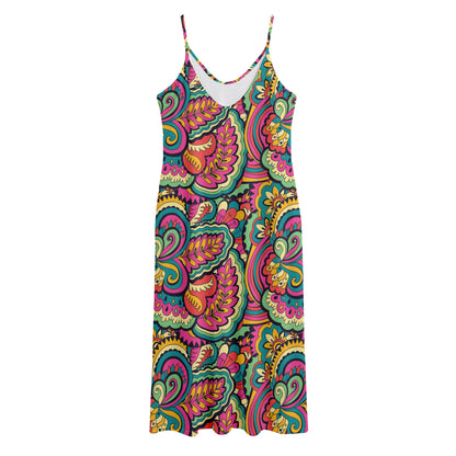 Retro Psychedelic Hippie Pattern Print Jersey Midi Cami Dress