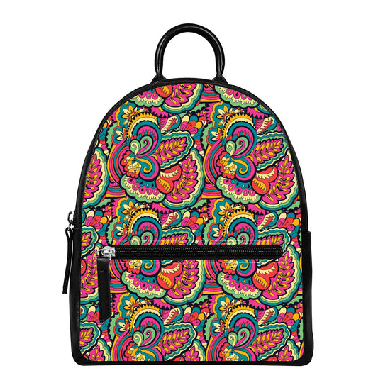 Retro Psychedelic Hippie Pattern Print Leather Backpack