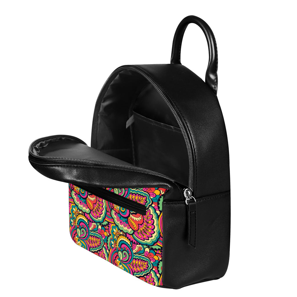 Retro Psychedelic Hippie Pattern Print Leather Backpack