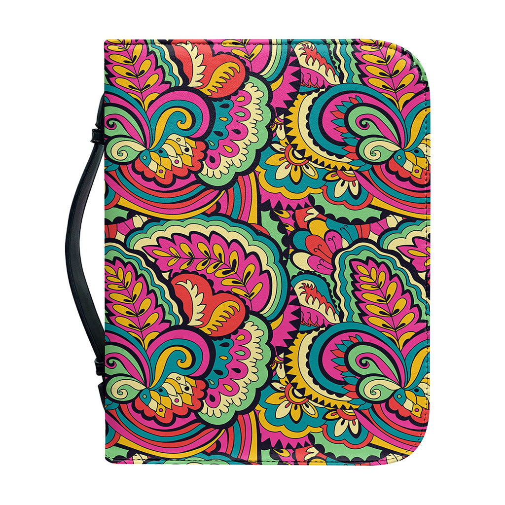 Retro Psychedelic Hippie Pattern Print Leather Bible Cover
