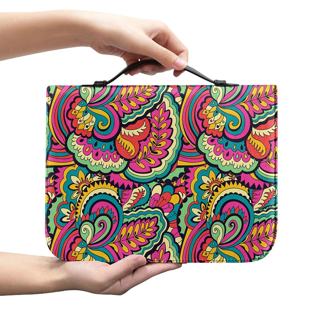 Retro Psychedelic Hippie Pattern Print Leather Bible Cover
