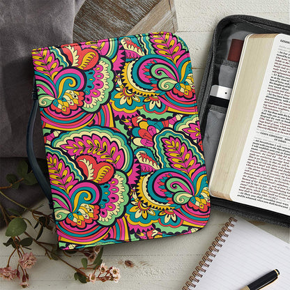 Retro Psychedelic Hippie Pattern Print Leather Bible Cover