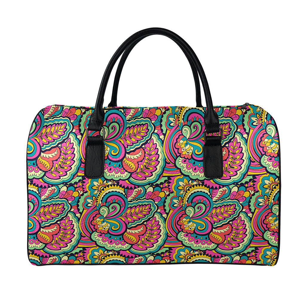 Retro Psychedelic Hippie Pattern Print Leather Duffle Bag