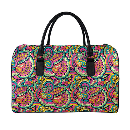 Retro Psychedelic Hippie Pattern Print Leather Duffle Bag