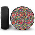 Retro Psychedelic Hippie Pattern Print Leather Spare Tire Cover