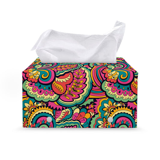 Retro Psychedelic Hippie Pattern Print Leather Tissue Box Cover