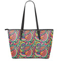 Retro Psychedelic Hippie Pattern Print Leather Tote Bag With Zipper