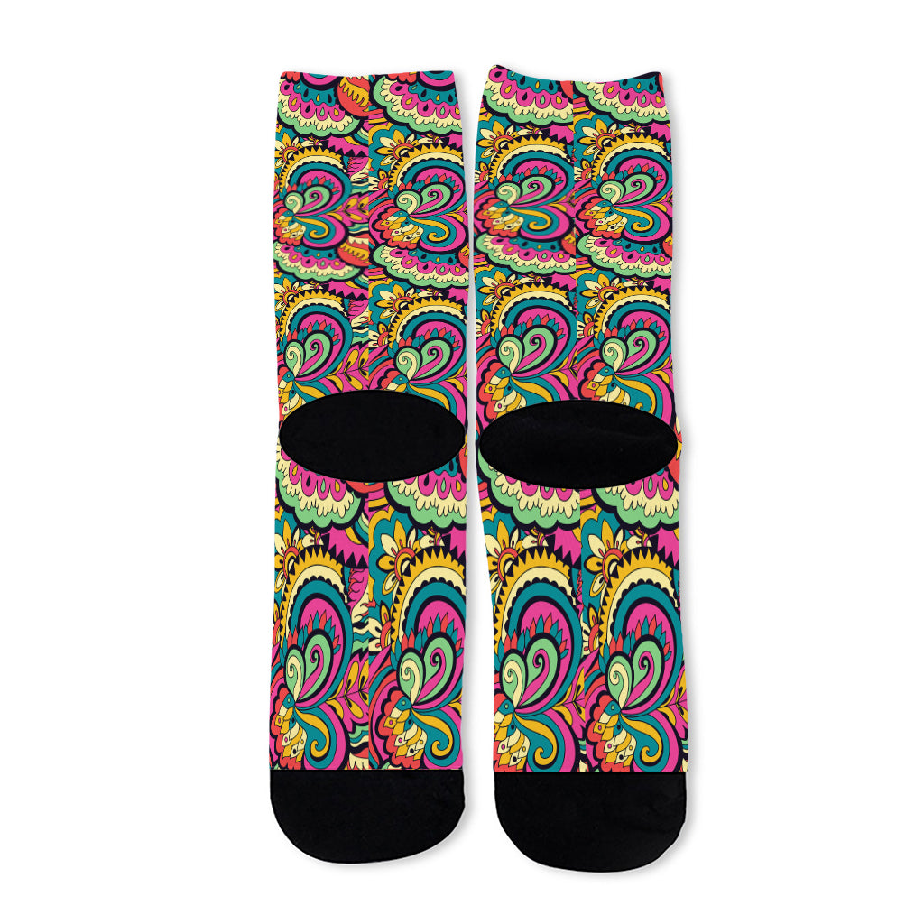Retro Psychedelic Hippie Pattern Print Long Socks