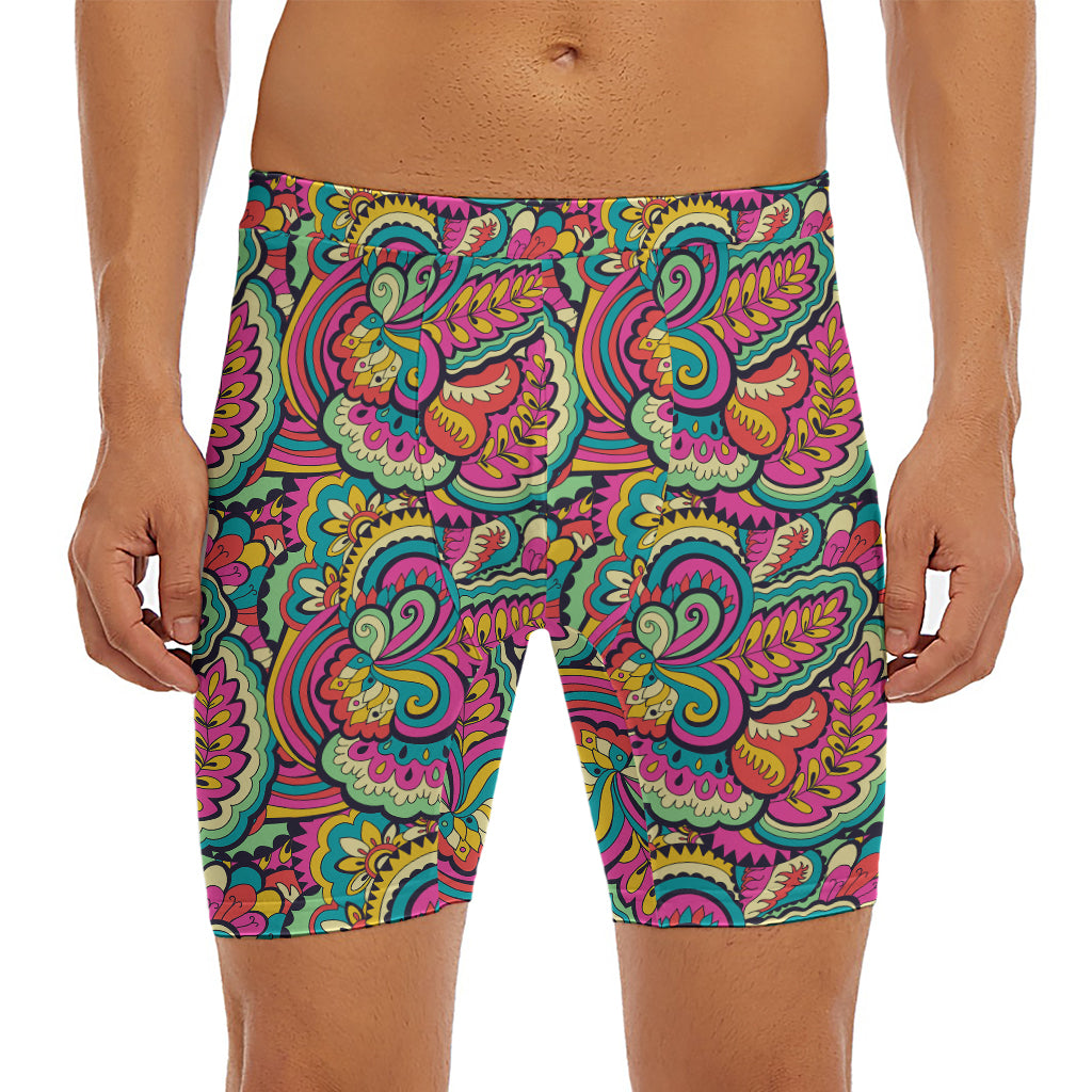 Retro Psychedelic Hippie Pattern Print Men's Long Boxer Briefs