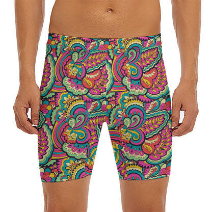 Retro Psychedelic Hippie Pattern Print Men's Long Boxer Briefs