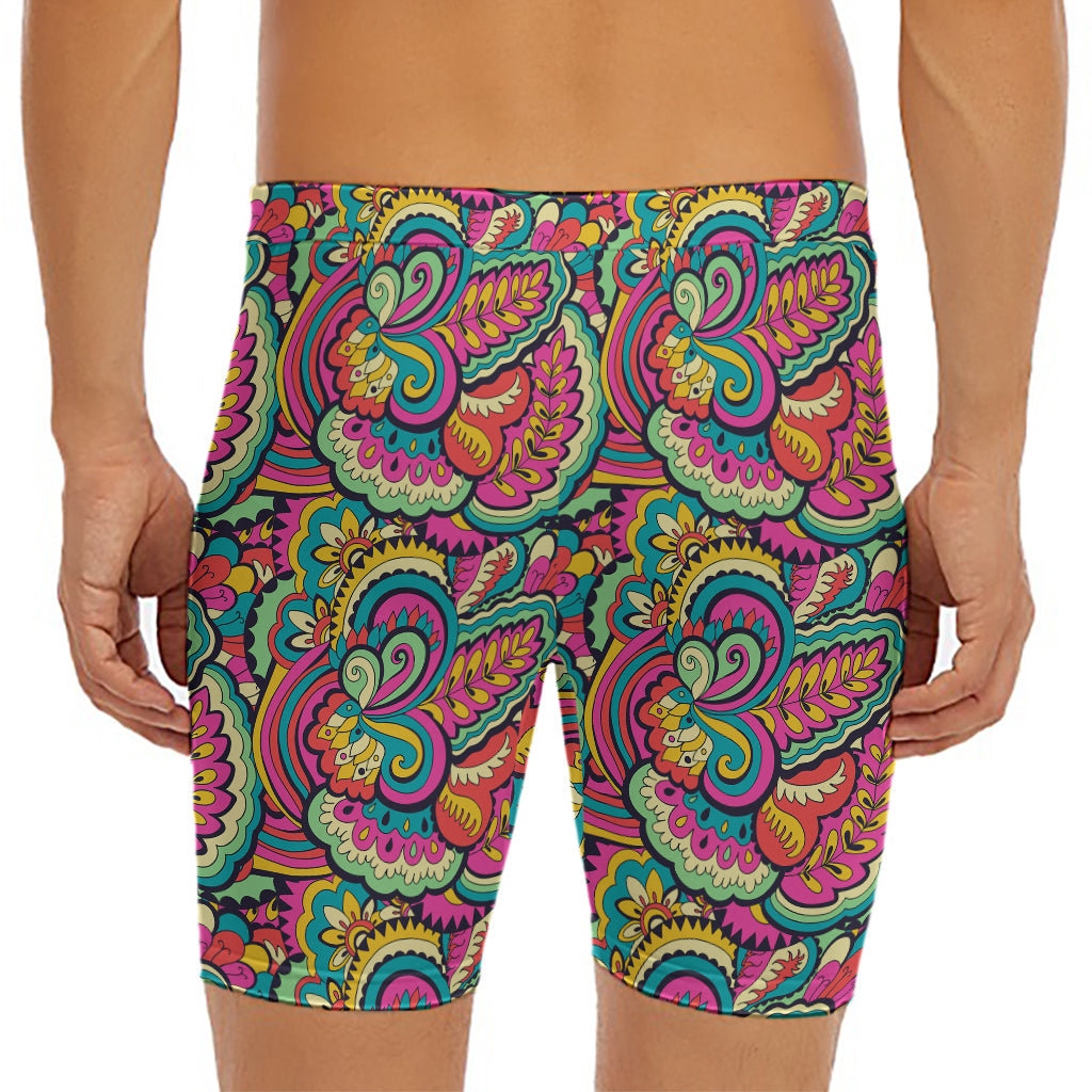 Retro Psychedelic Hippie Pattern Print Men's Long Boxer Briefs
