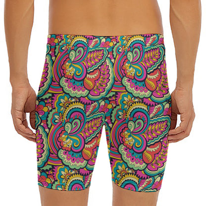Retro Psychedelic Hippie Pattern Print Men's Long Boxer Briefs