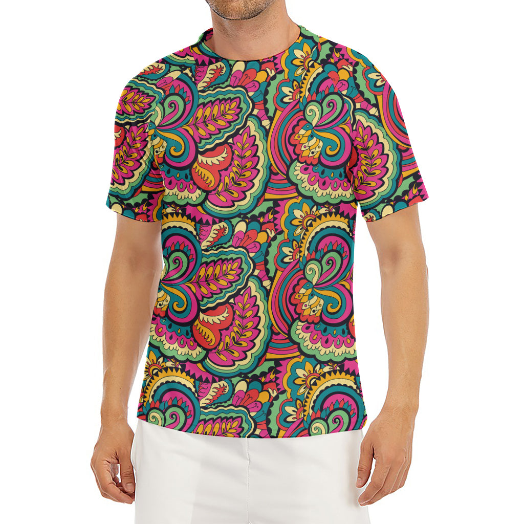 Retro Psychedelic Hippie Pattern Print Men's Short Sleeve Rash Guard