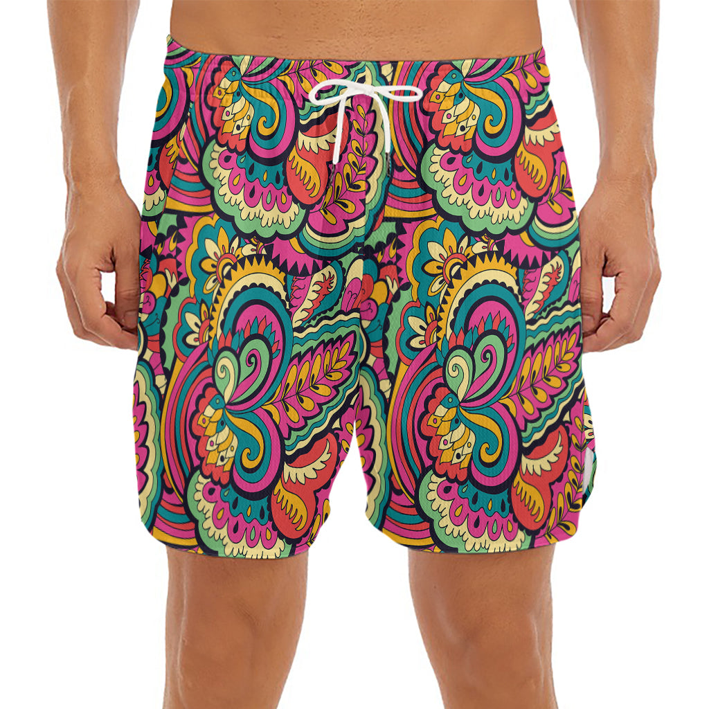 Retro Psychedelic Hippie Pattern Print Men's Split Running Shorts