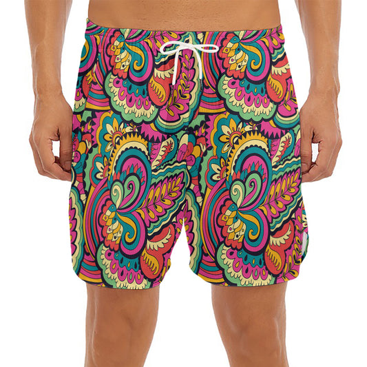 Retro Psychedelic Hippie Pattern Print Men's Split Running Shorts
