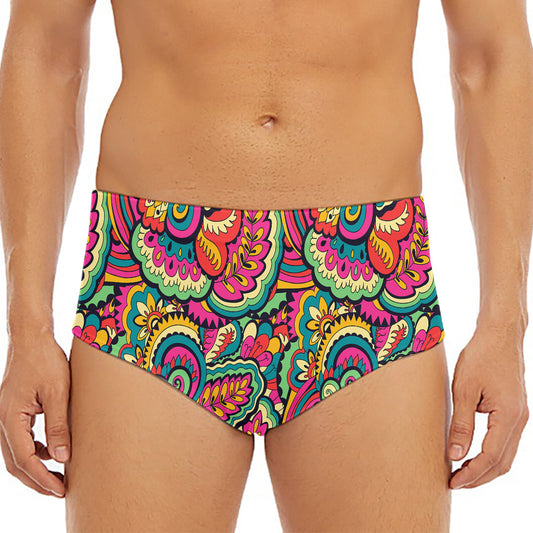 Retro Psychedelic Hippie Pattern Print Men's Triangle Swim Briefs