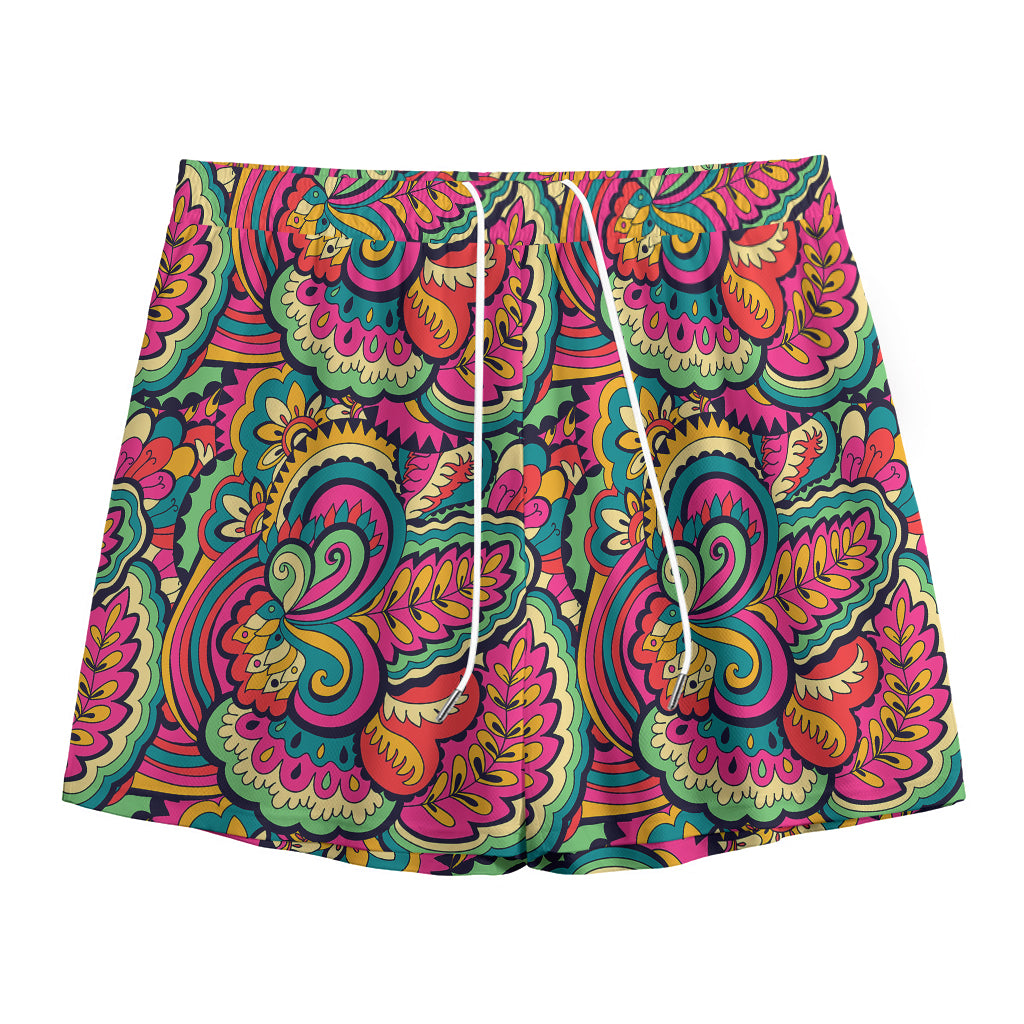 Retro Psychedelic Hippie Pattern Print Mesh Shorts