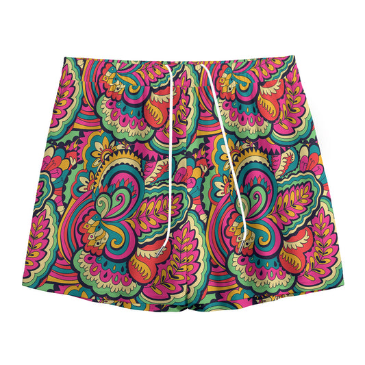 Retro Psychedelic Hippie Pattern Print Mesh Shorts