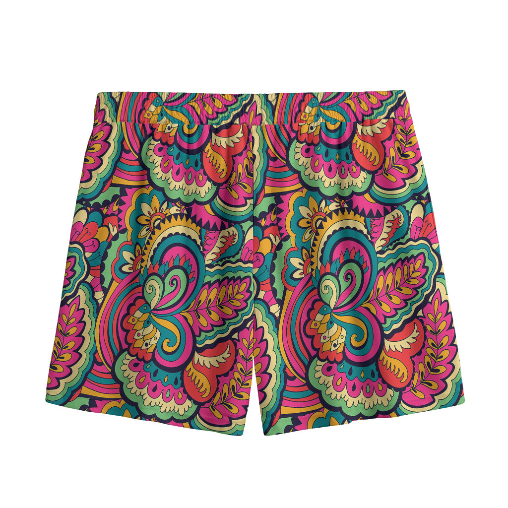 Retro Psychedelic Hippie Pattern Print Mesh Shorts