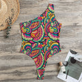Retro Psychedelic Hippie Pattern Print One Shoulder Bodysuit