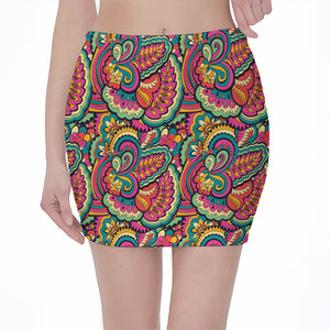 Retro Psychedelic Hippie Pattern Print Pencil Mini Skirt