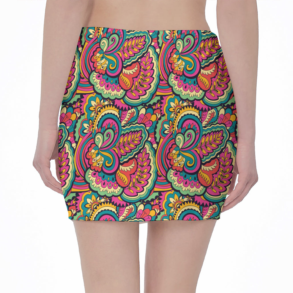 Retro Psychedelic Hippie Pattern Print Pencil Mini Skirt