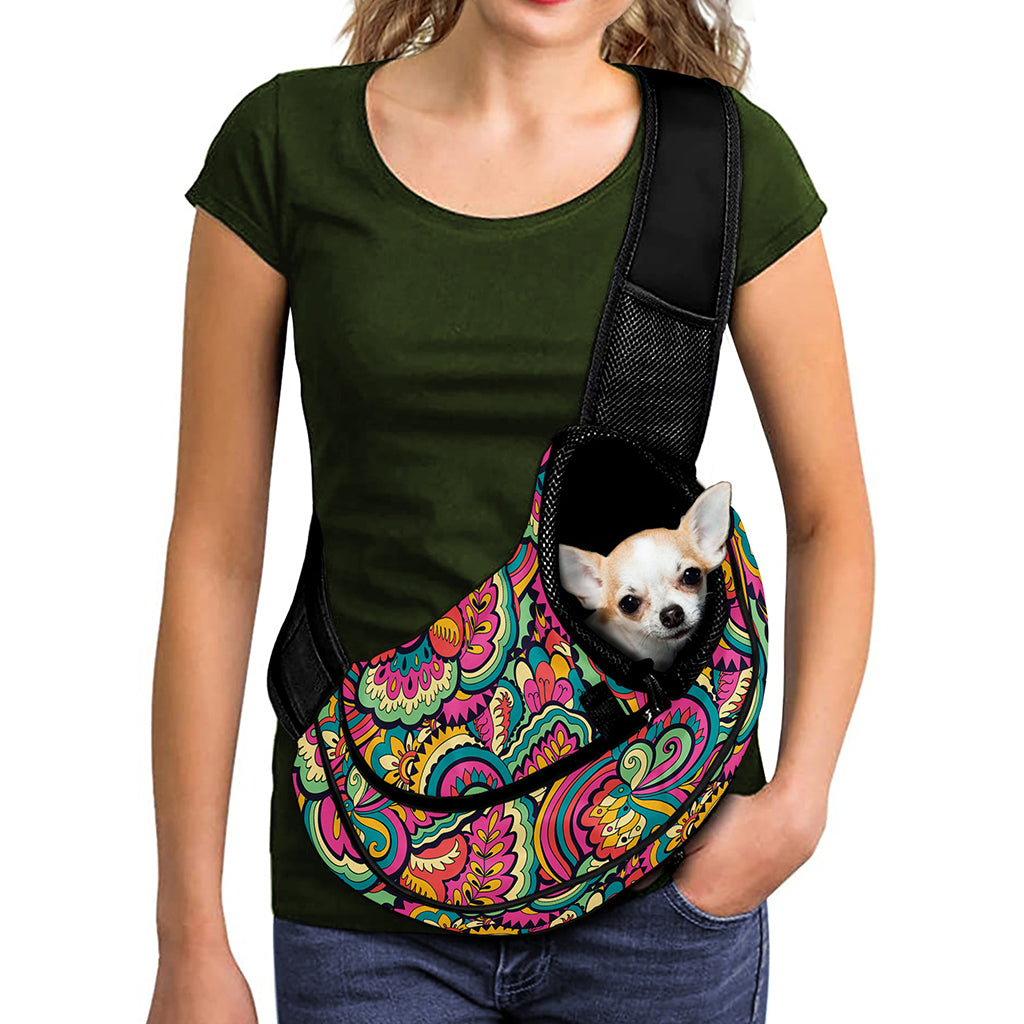 Retro Psychedelic Hippie Pattern Print Pet Sling Carrier