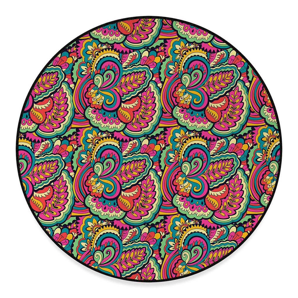 Retro Psychedelic Hippie Pattern Print Round Floor Mat