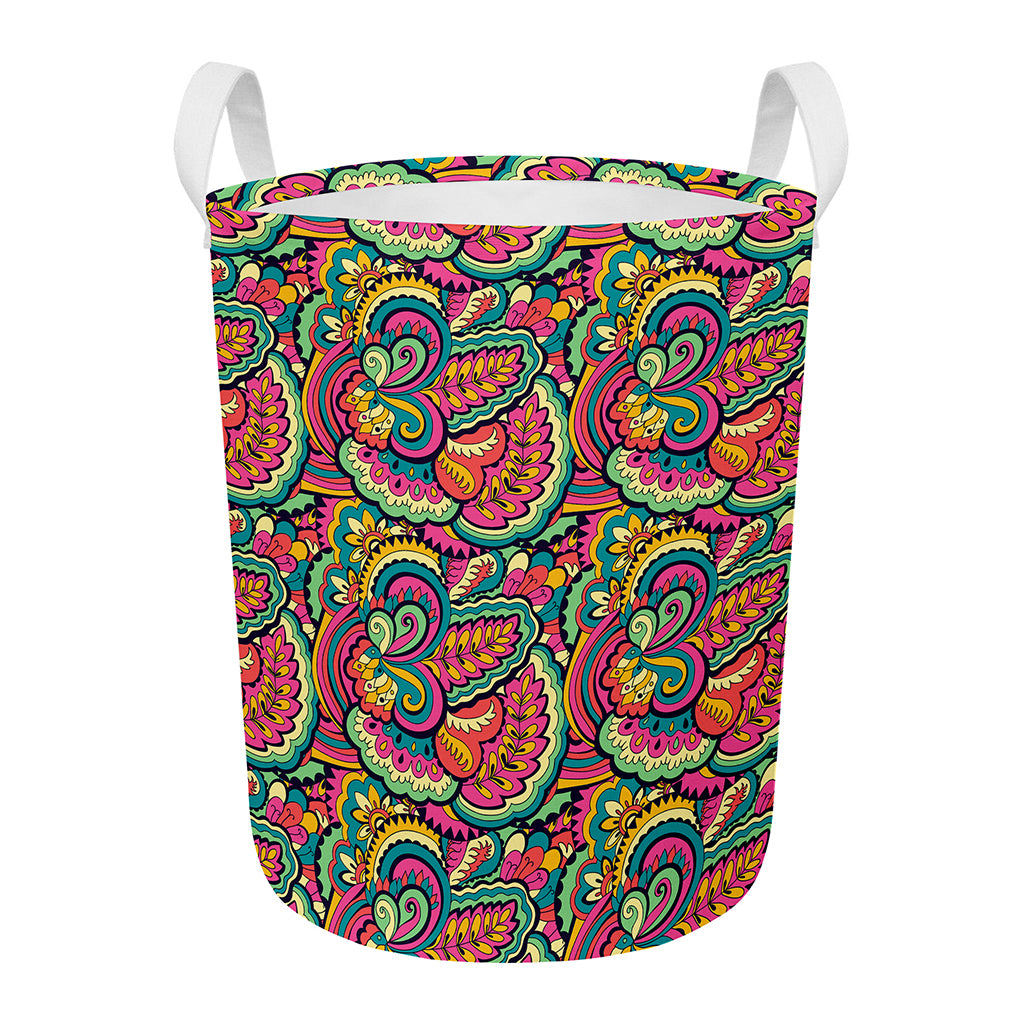 Retro Psychedelic Hippie Pattern Print Round Laundry Basket