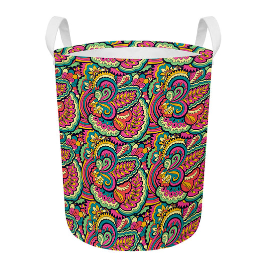 Retro Psychedelic Hippie Pattern Print Round Laundry Basket