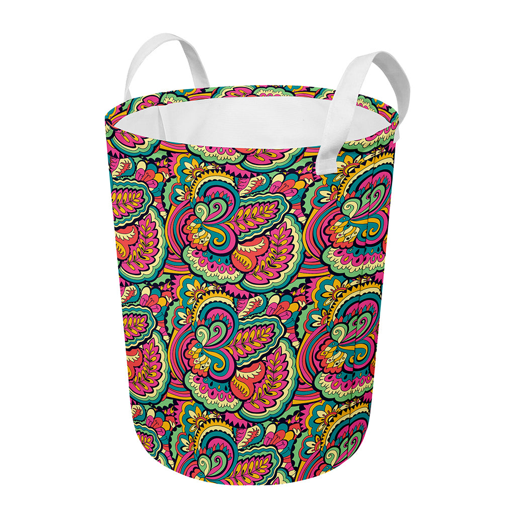 Retro Psychedelic Hippie Pattern Print Round Laundry Basket