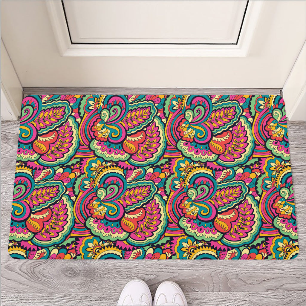 Retro Psychedelic Hippie Pattern Print Rubber Doormat