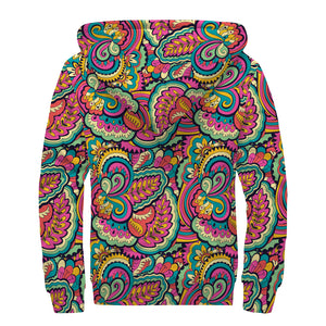 Retro Psychedelic Hippie Pattern Print Sherpa Lined Zip Up Hoodie