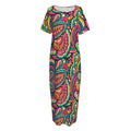 Retro Psychedelic Hippie Pattern Print Short Sleeve Long Nightdress