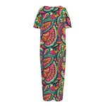 Retro Psychedelic Hippie Pattern Print Short Sleeve Long Nightdress