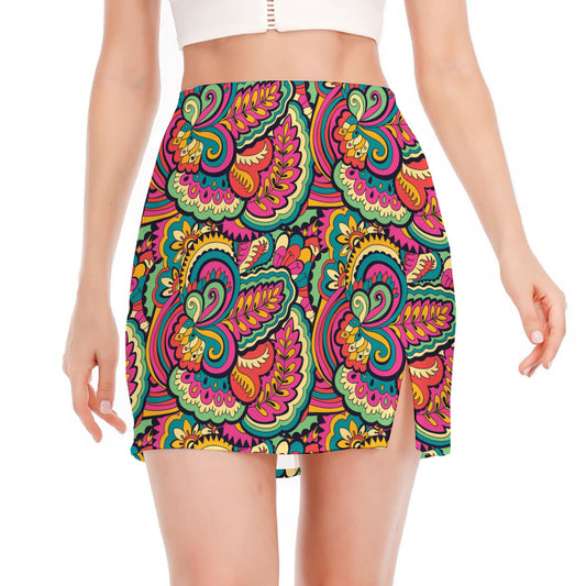 Retro Psychedelic Hippie Pattern Print Side Slit Mini Skirt