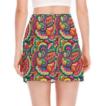 Retro Psychedelic Hippie Pattern Print Side Slit Mini Skirt