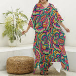 Retro Psychedelic Hippie Pattern Print Silk V-Neck Kaftan Dress